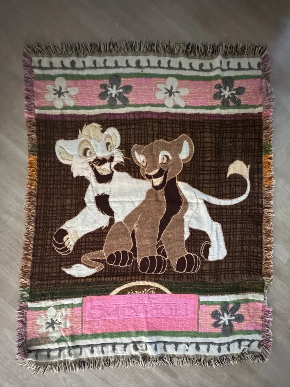 Vintage 1990’s Disney The Lion King Simba Blanket Throw Tapestry Knit Kidcore